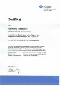 Ausbilder Staplerfahrer, Kranführer, Hubarbeitsbühnenbediener