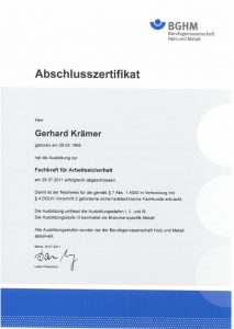 Zertifikat Fachkraft zur Arbeitssicherheit